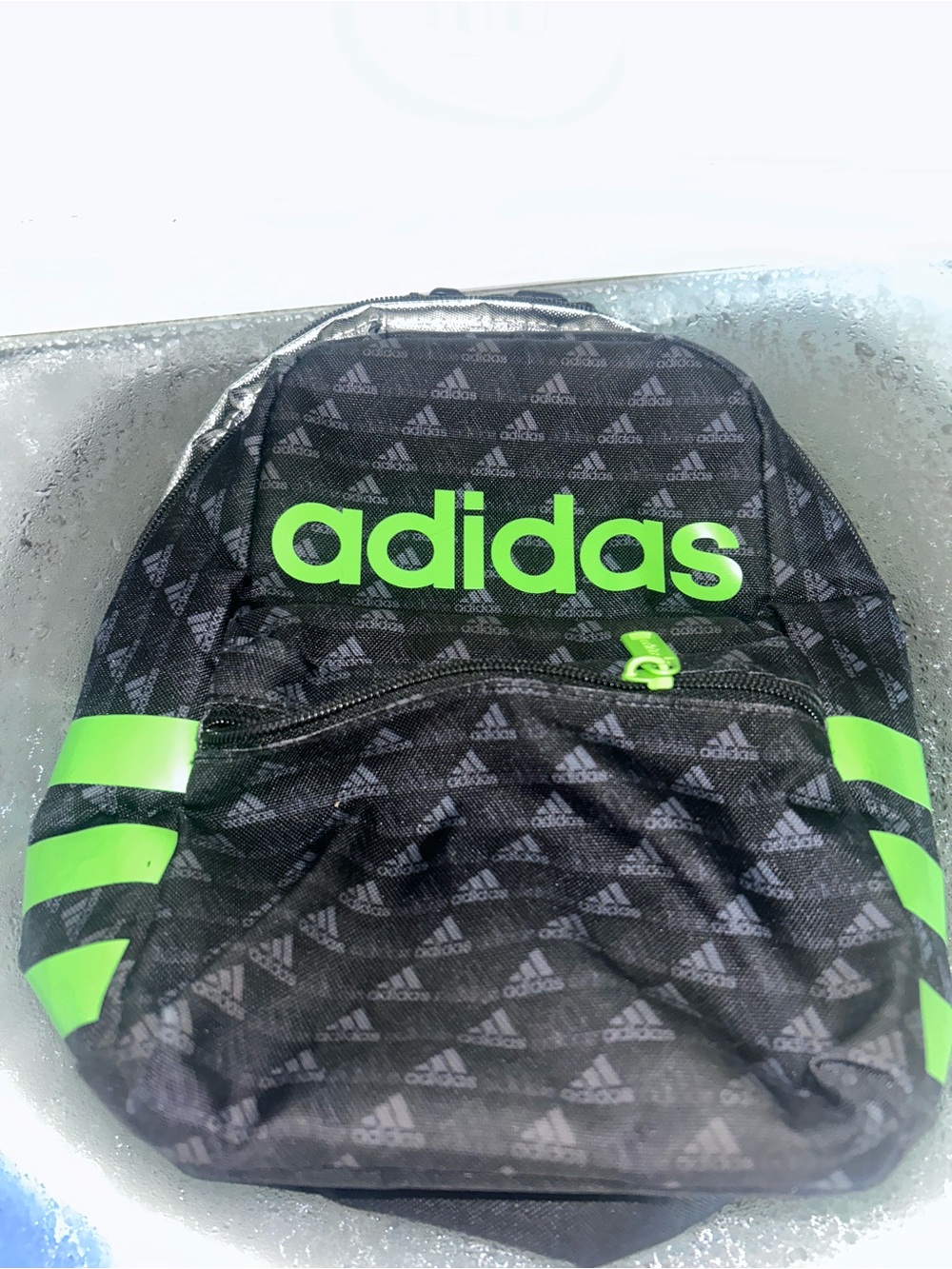 adidas Black Lunchbox Cooler with Silver Interior and Neon Green Zipper Tabs